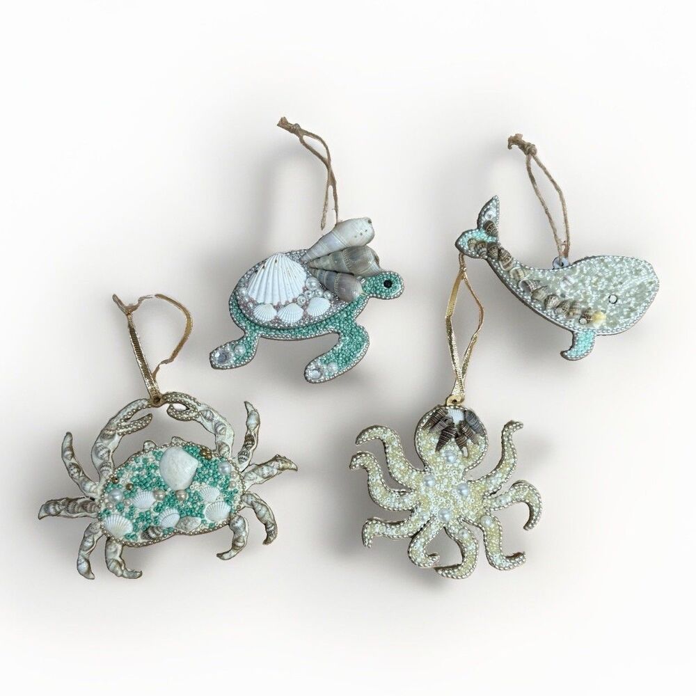Sigrid Olsen Coastal Christmas Ornaments Set of 4 Turtle Whale Crab Octopus
